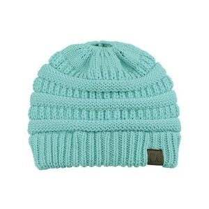 C.C Soft Stretch Cable Knit Ponytail Beanie